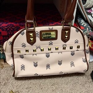 Steve Madden Cream and Brown Studded Satchel